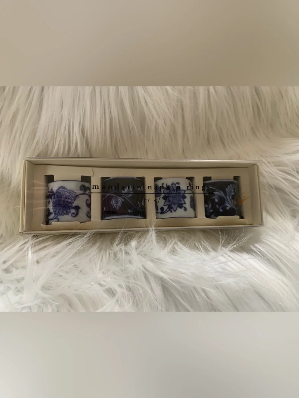 PIER 1  VINTAGE Mandarin Blue porcelain set of (4) napkin holders NIB NWT